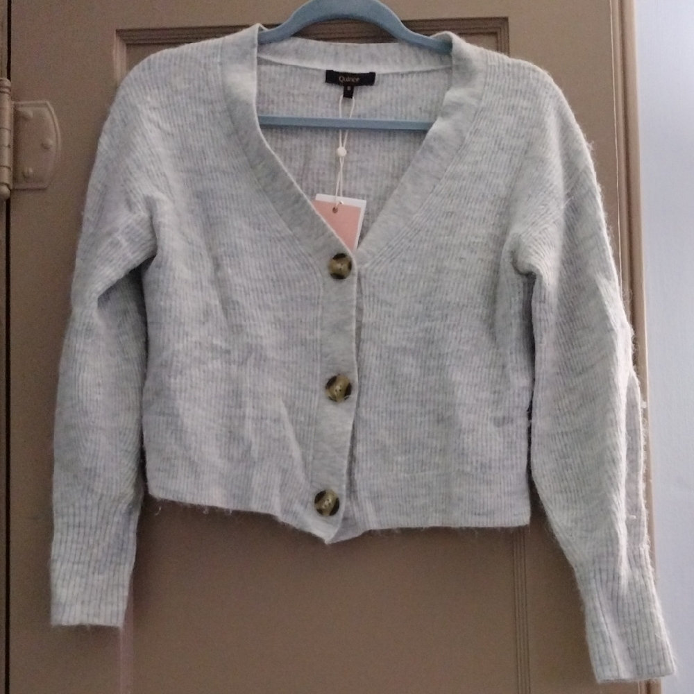 Quince Gray Cropped Cardigan Sweater
